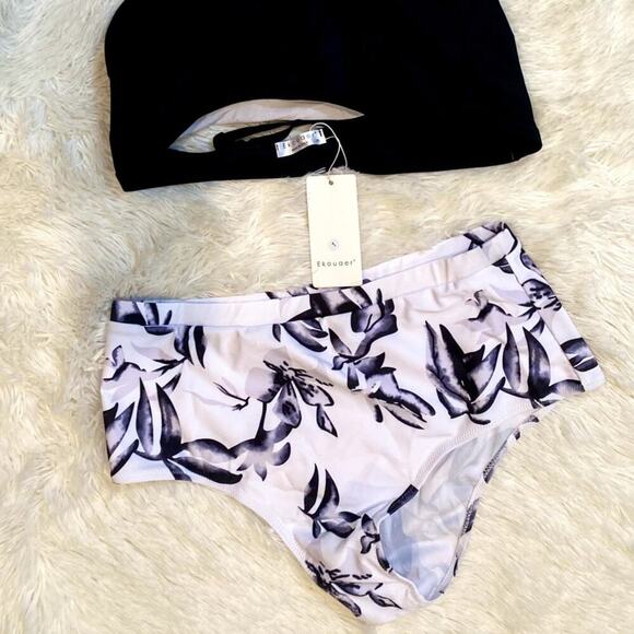 Ekouaer Black and White Two Piece Bathing Swim Suit - Size XL (NWT) - Picture 2 of 6